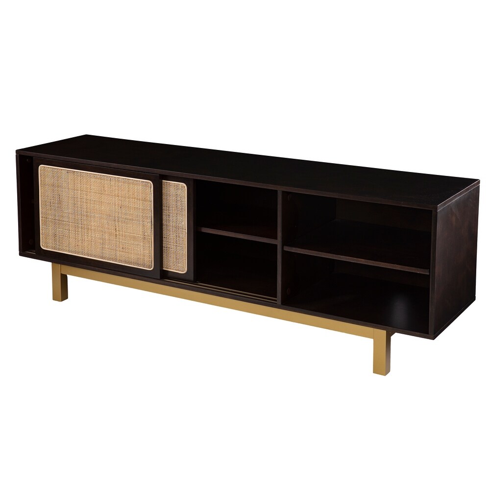 SEI Furniture Transitional Brown Wood Rattan Media TV Stand for TV's up to 62\