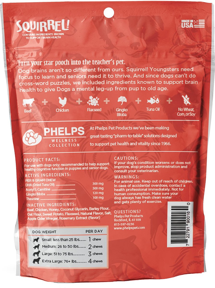 Phelps Wellness Collection Squirrel! Beef and Chicken Flavor Dog Treats， 4-oz bag