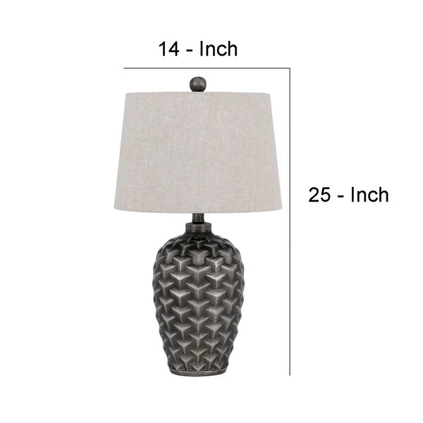 25 Inch Urn Base Table Lamp with 3D Trellis Pattern， Silver