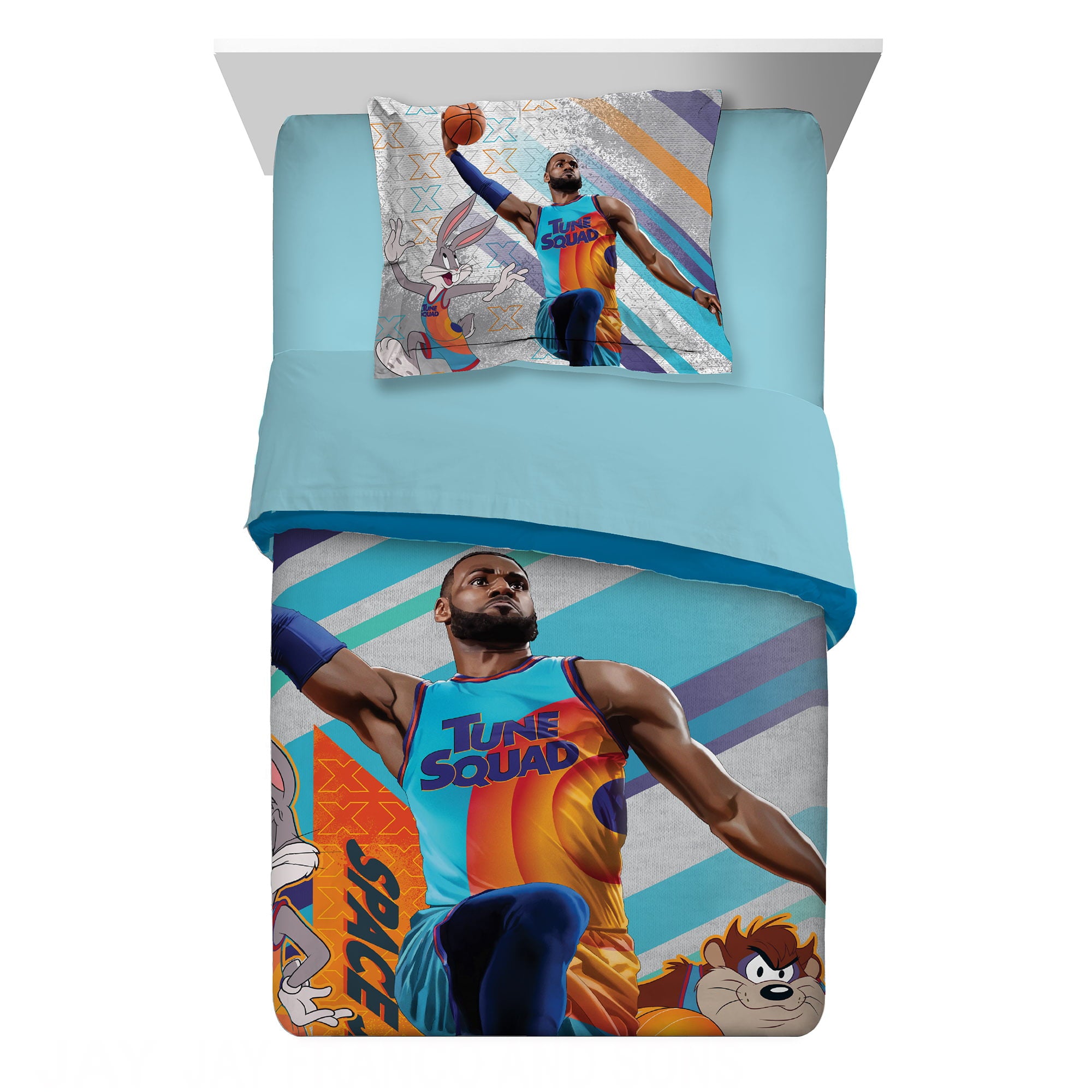 Space Jam Kids Comforter and Sham， 2-Piece Set， Twin/Full， Reversible， Blue， Warner Bros