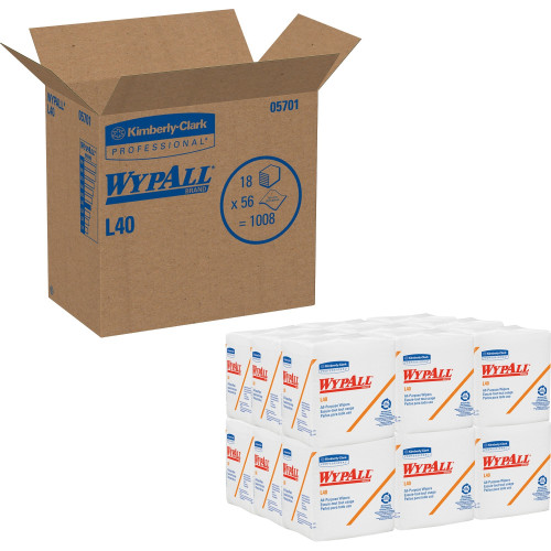 WypAll L40 Towels， 1/4 Fold， 12.5 x 12， White， 56/Box， 18 Packs/Carton (05701)