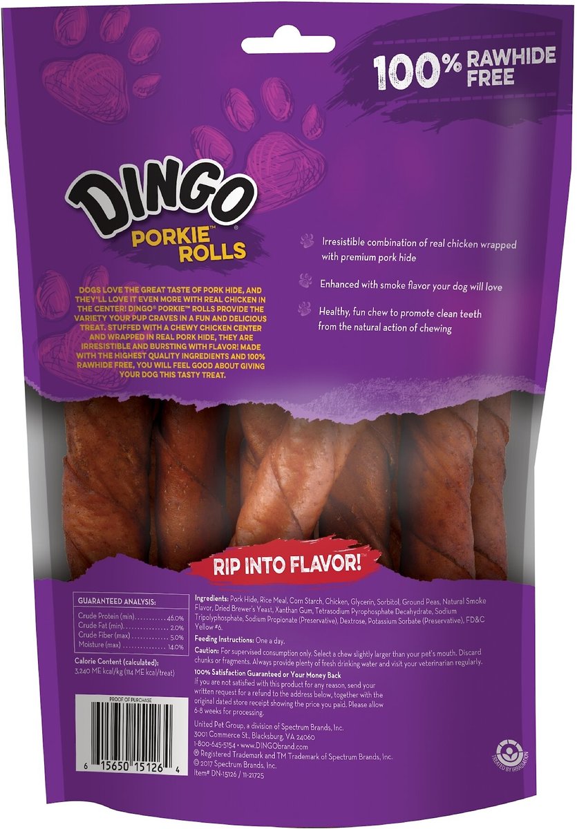 Dingo Porkie Rolls Dog Treats， 15 count