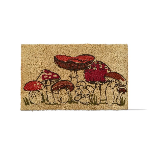 Red Mushroom Print Rectangle Indoor And Outdoor Coir Door Welcome Mat Red On Brown Background