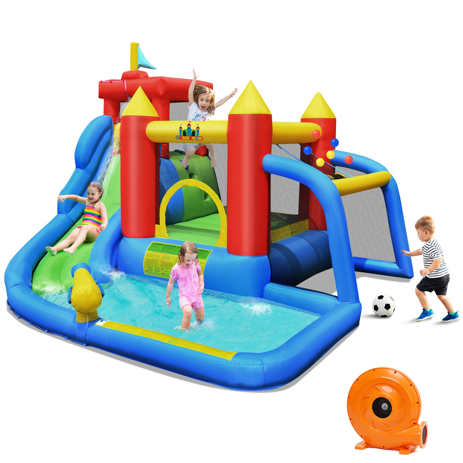 BOUNTECH Inflatable Bounce House, 7 in 1 Water Slide Park w/ Jumping Area