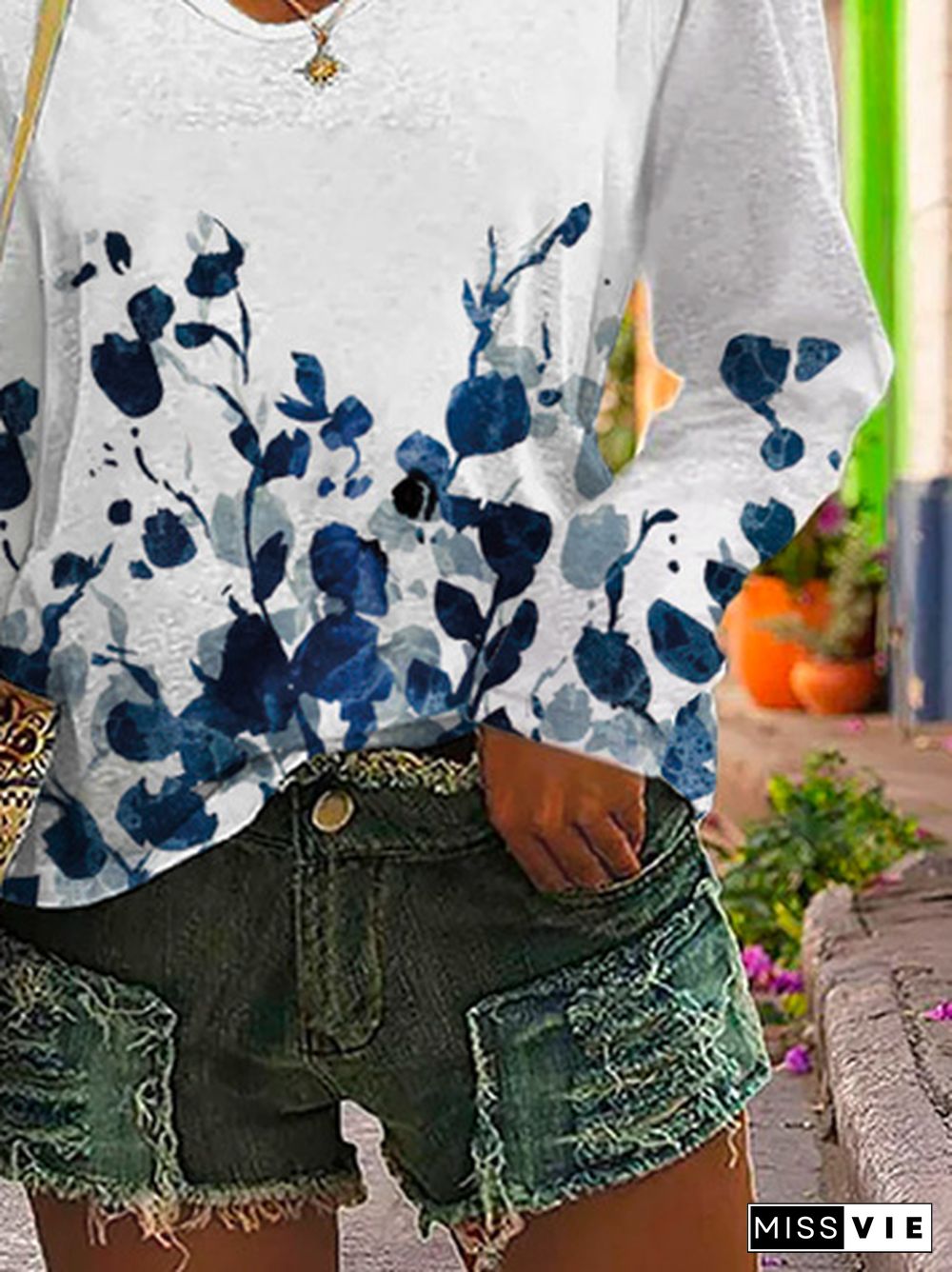 Floral Casual V Neck T-Shirt