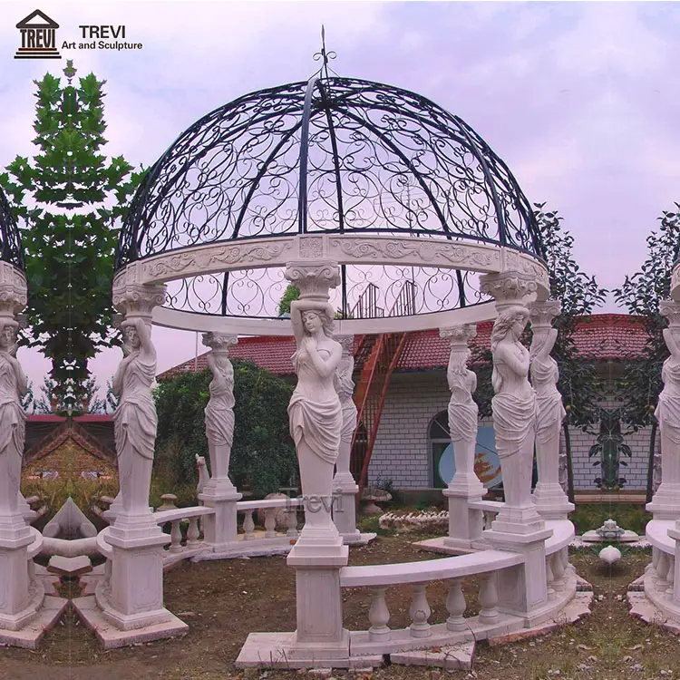 Outdoor Luxury White Marble Made Hand Carved Garden Roman Stone Gazebo for Sale