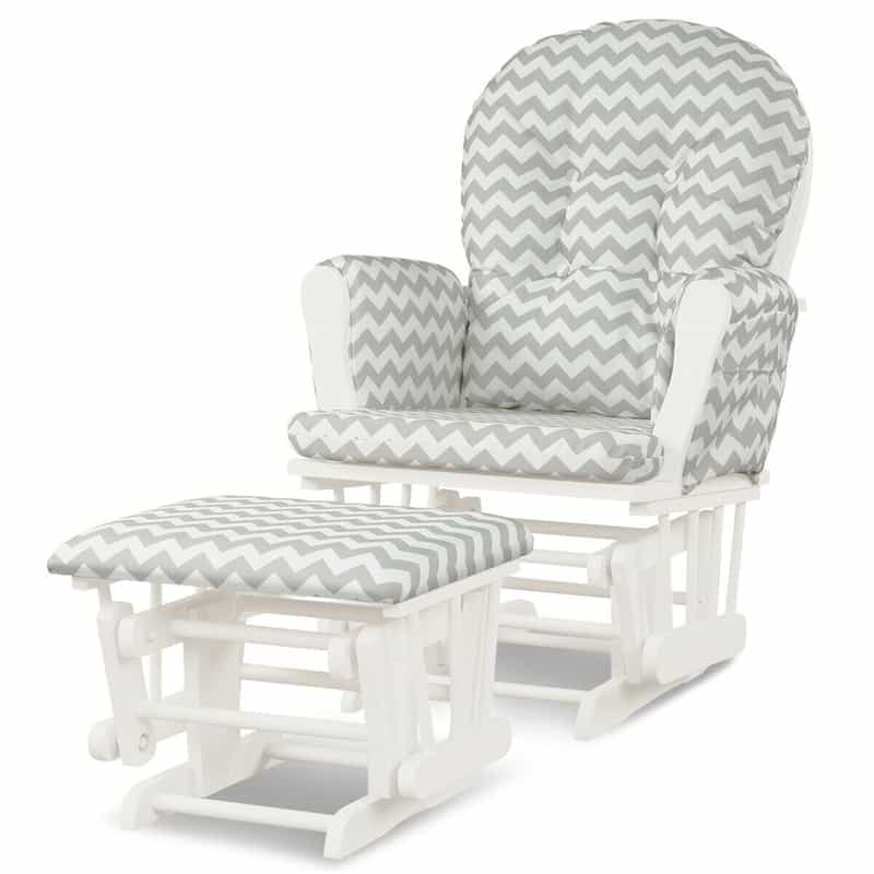 Wood Baby Glider Rocking Chair Nursery Chair with Gliding Ottoman & Storage Pocket