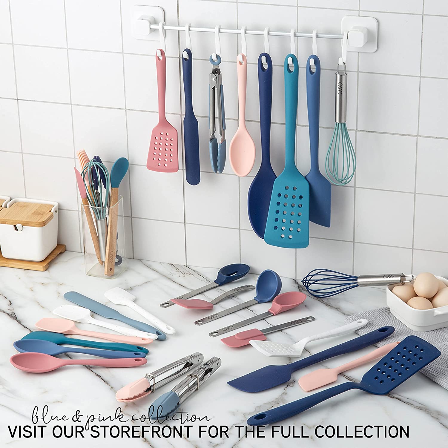 Cook with Color Silicone Kitchen Utensils 6 Piece Set - Spoon, Spatula, Tongs, Whisk & Turner