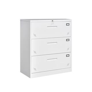 Aoibox White 3-Drawer 40 in H x 35 in W x 18 in D Metal Steel Lateral File Cabinet for LegalLetter A4 Size SNSA08IN030