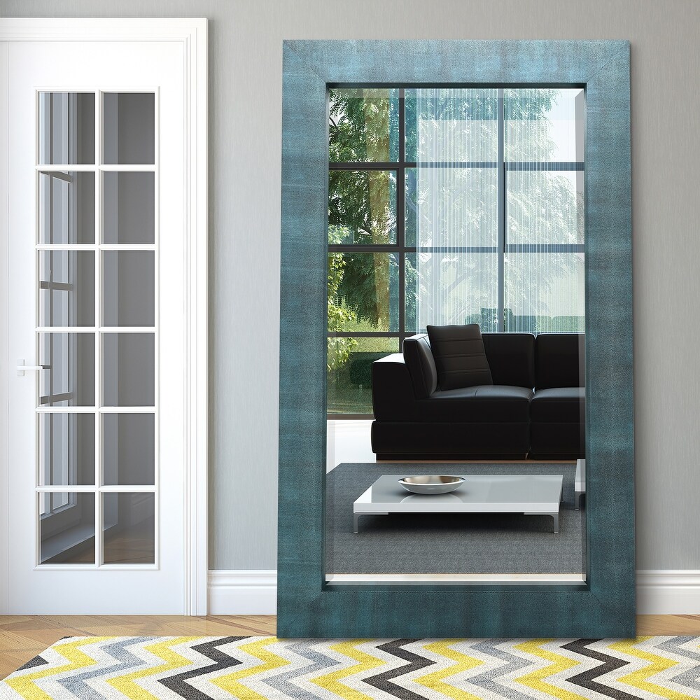 Black on Blue Metallic Shagreen Leather Framed Beveled Mirror   80\