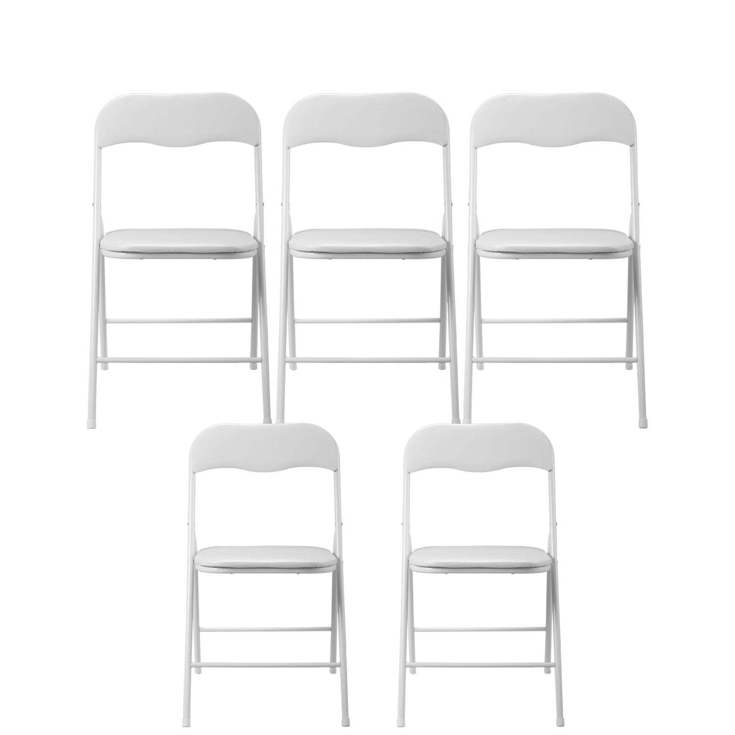 Jaxpety 5 Pack Commercial White Plastic Folding Chairs W/Soft Cushion Stack-able Wedding Party Event Chair