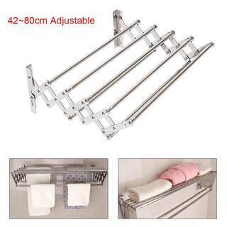 YIYIBYUS 31.5 in. x 5.7 in. Silver Stainless Steel Folding Telescopic Towel Rack Garment Rack HG-ZTYJ-6572