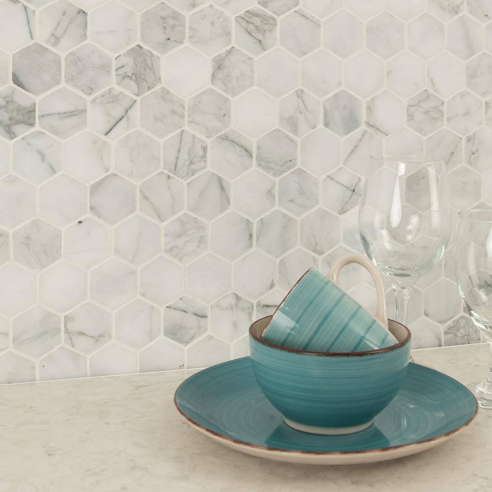 MSI Calacatta Cressa Hexagon 12.38 in. x 12.38 in. Honed Marble Look Floor and Wall Tile (9.8 sq. ft.Case) CALCRE-2HEXH