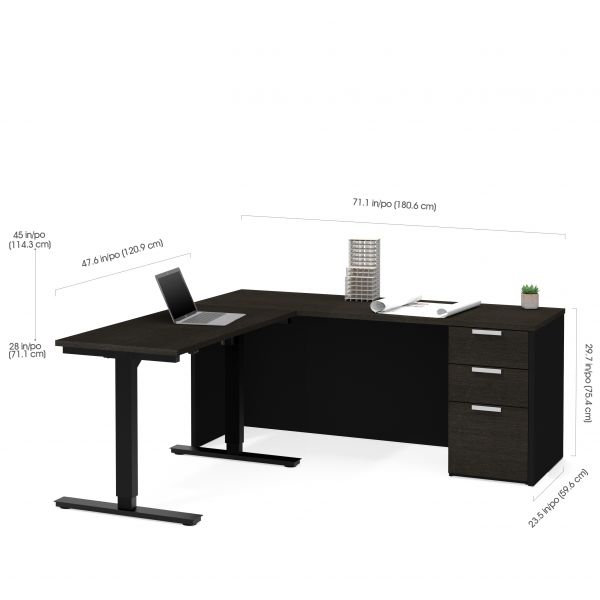 Bestar Pro-Concept Plus Height Adjustable L-Desk in Deep Grey and Black