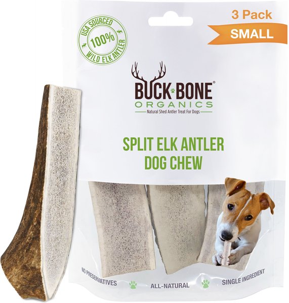 Buck Bone Organics Small Split Elk Antler Dog Treats， 3 count bag