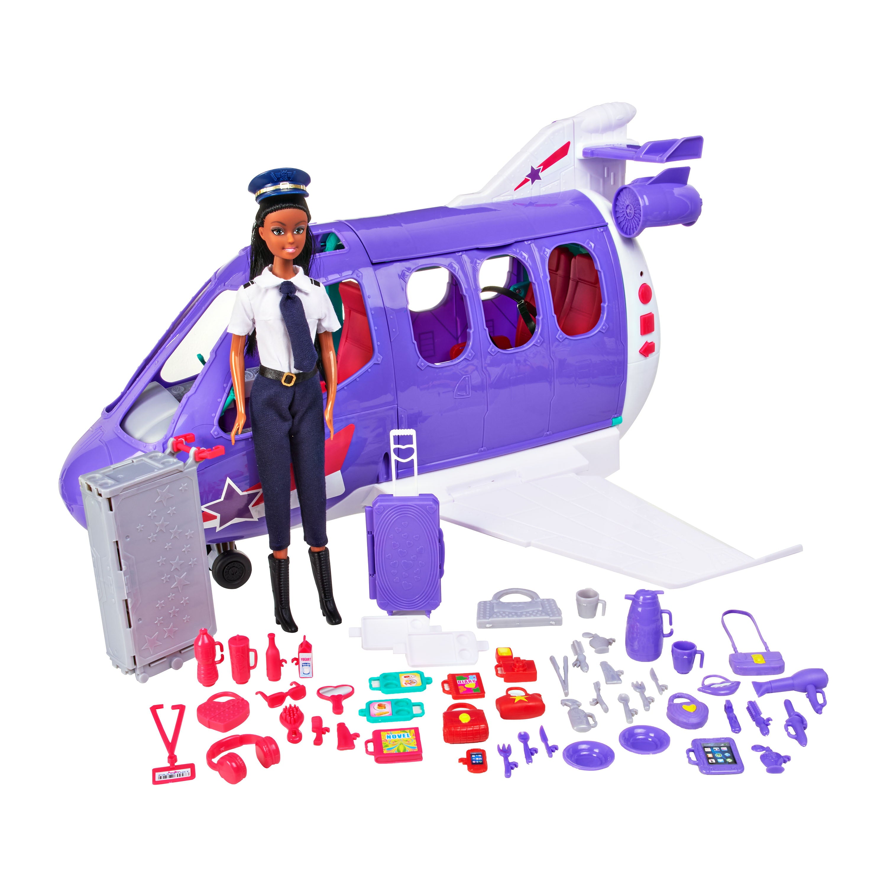 Kid Connection Jet Plane & Pilot Play Set, Dark Skin Tone, 54 Pieces