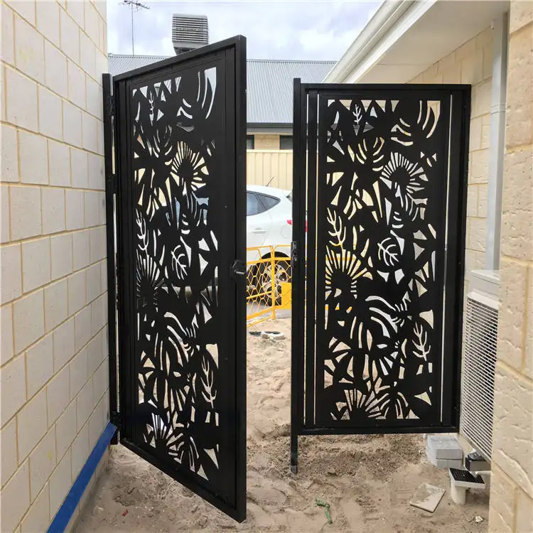 Modern automatic  design metal fire rated raisded door main material laser cutting aluminium brown composite gate fence panel