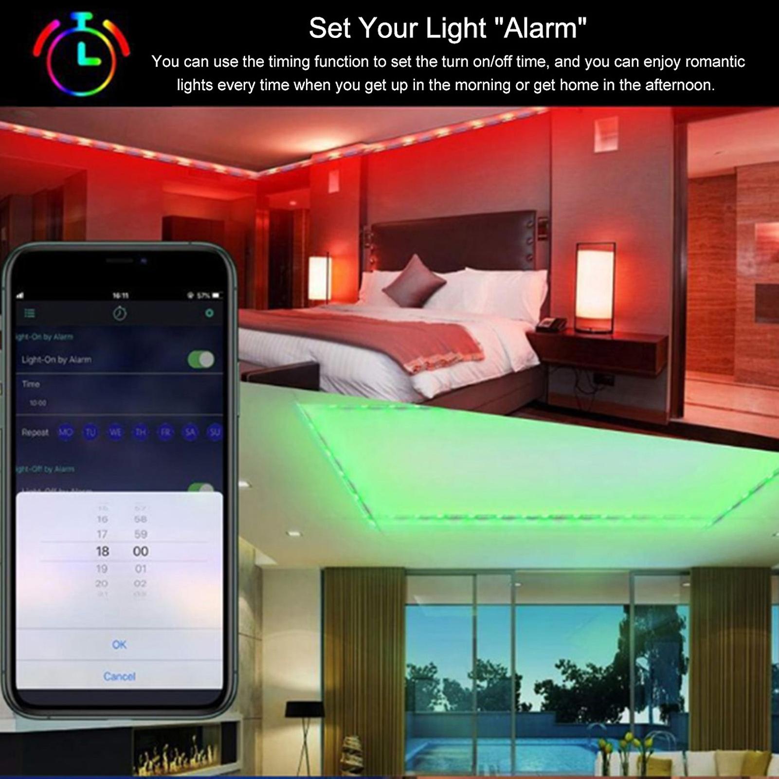 Led Strip Lights， 65.6ft/20m Led Rgb Light Strip Music Sync 5050 Smd Color Changing Bt Controller + 24 Key Remote For Bedroom Home Party Uk Plug