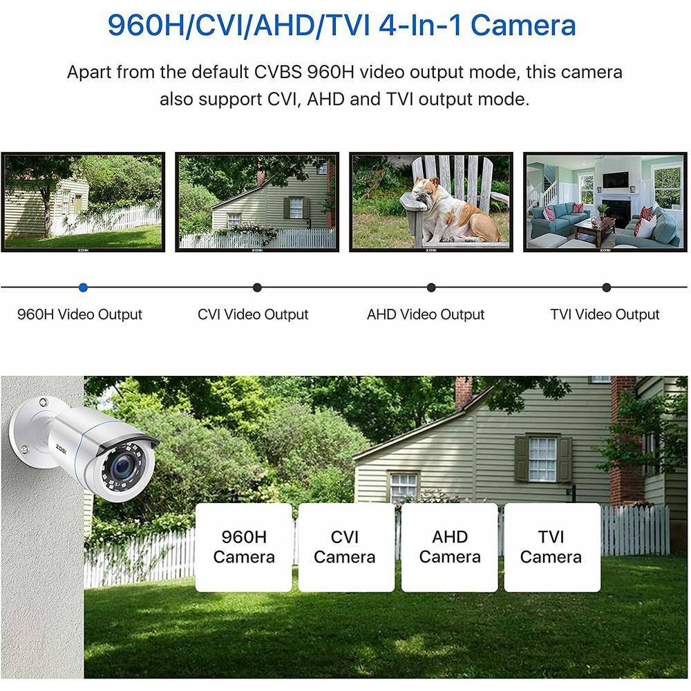 ZOSI Wired 1080p Outdoor Bullet Security Camera Only Compatible with TVI Analog DVR (4-Cameras) 4AK-1062C-W-US