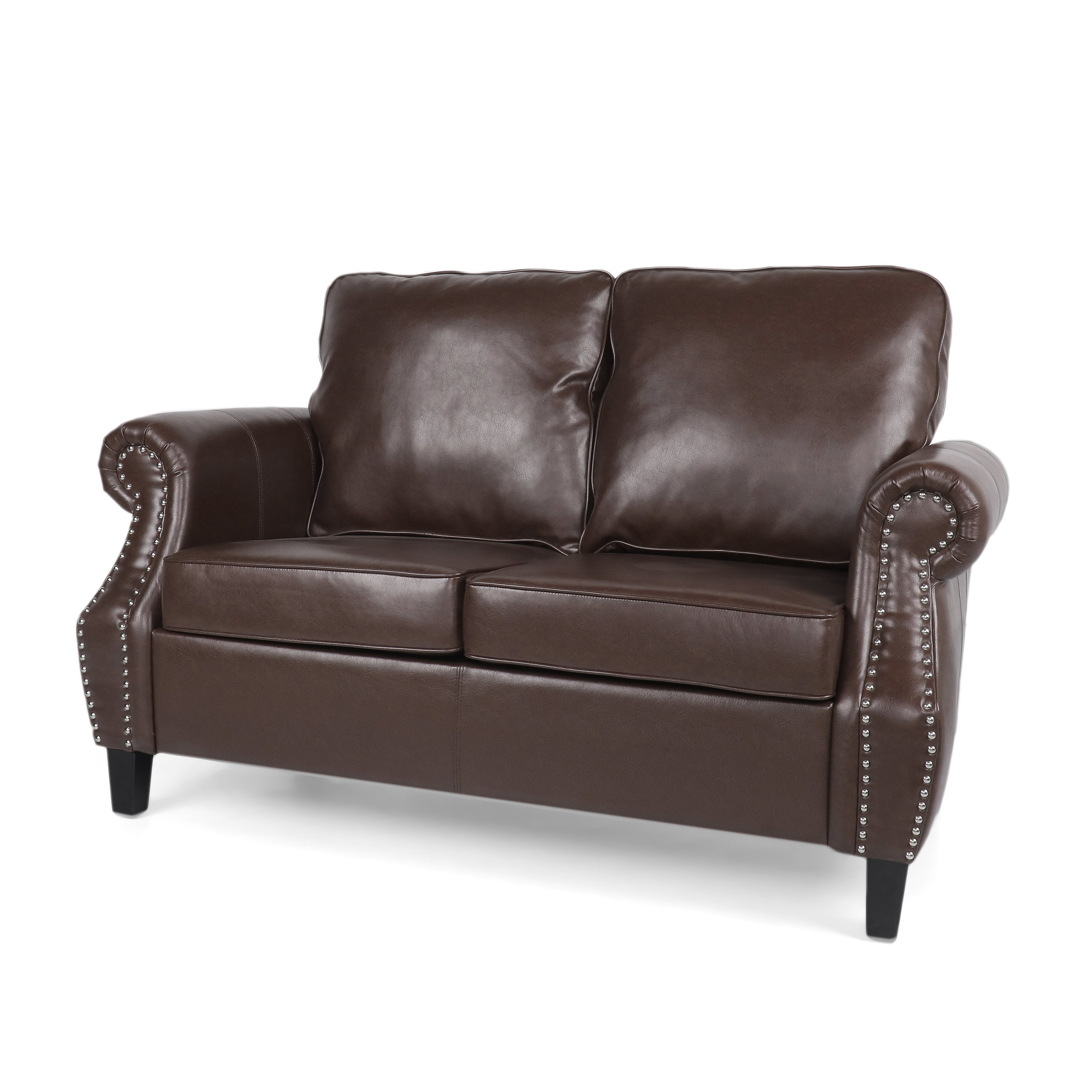 Pochelon Contemporary Faux Leather Loveseat with Nailhead Trim