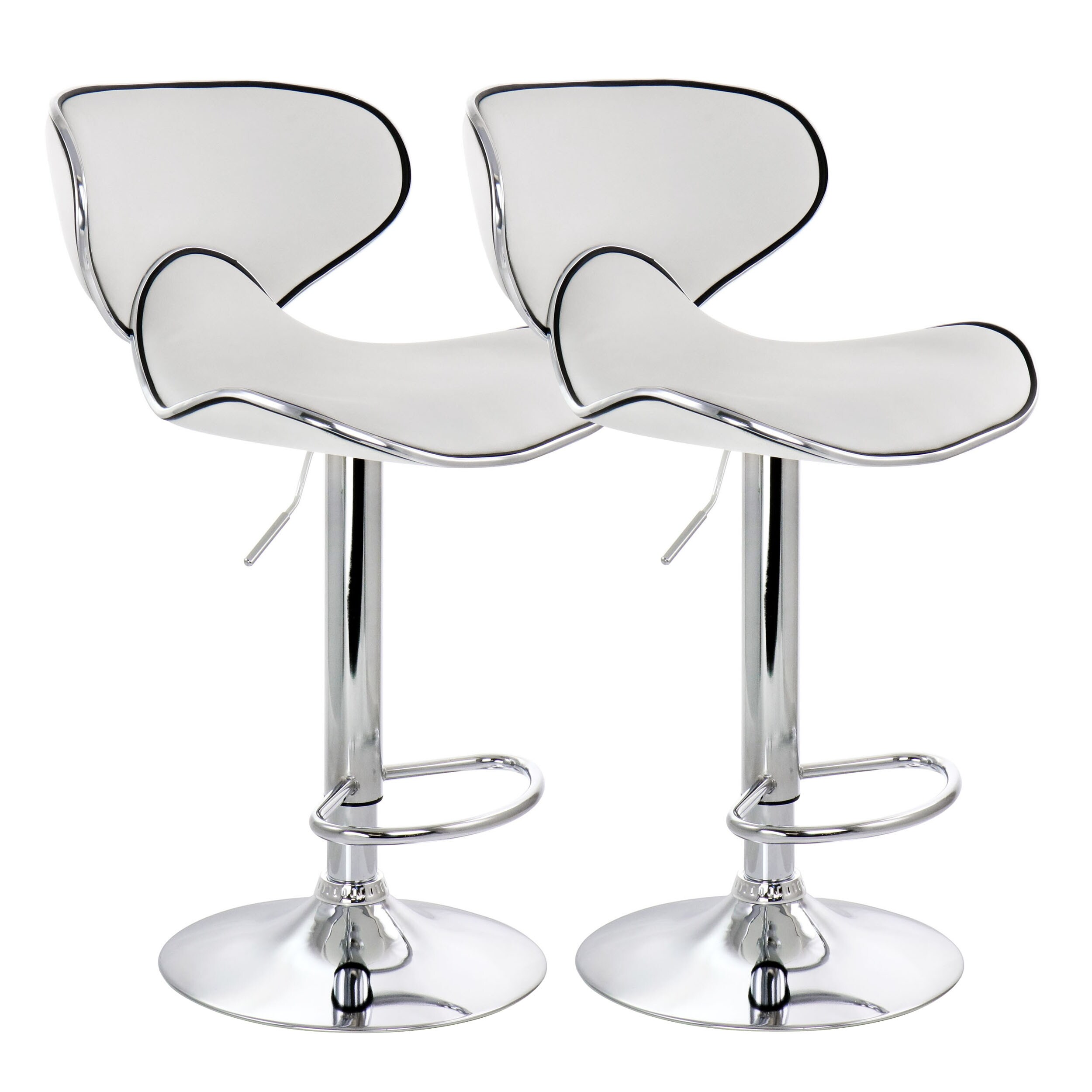 Elama Slim Faux Leather Modern Bar Stool White Adjustable Swivel Base Set of 2