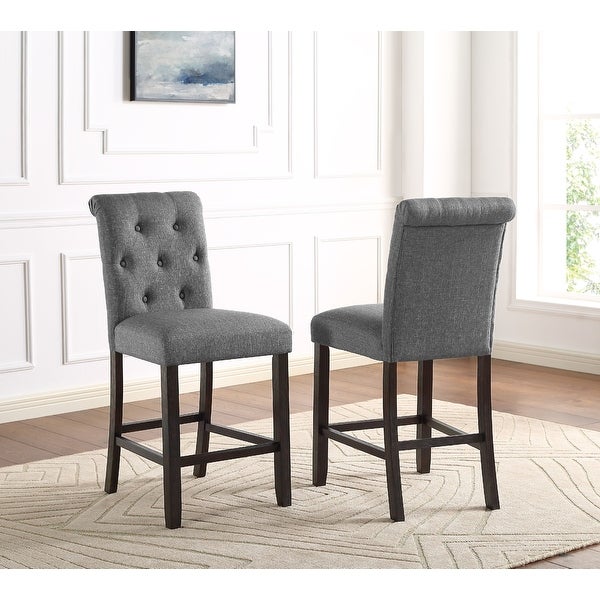 Leviton Solid Wood Tufted Asons Counter Height Dining Chair in Gray， Set of 2