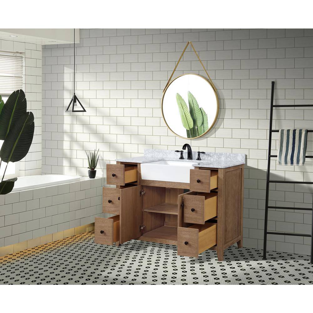 Ari Kitchen and Bath Sally 48 in. Single Bath Vanity in Ash Brown with Marble Vanity Top in Carrara White with Farmhouse Basin AKB-SALLY-48-ASHBR