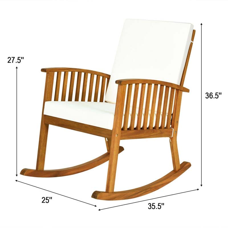 Acacia Wood Outdoor Rocking Chair, Wooden Porch Rocker with Detachable Washable Cushions