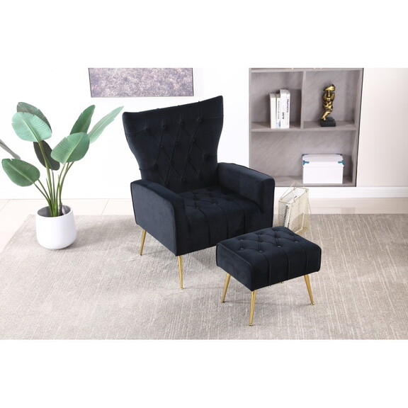 Modern Accent Chair with Ottoman  Comfy Armchair f...