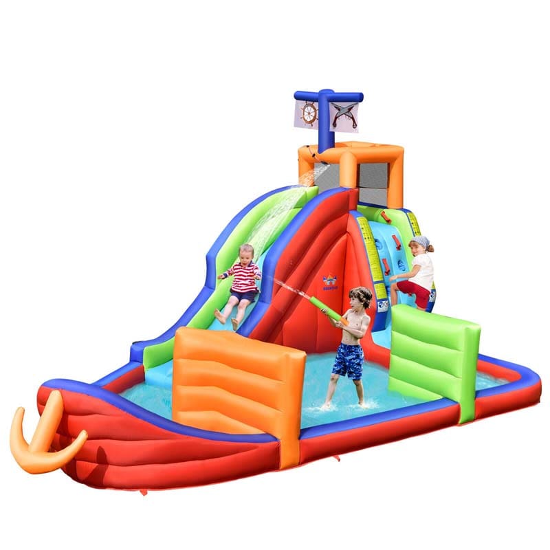 6-in-1 Pirate Ship Kids Giant Water Park Inflatable Bounce House Bouncy Castle with Long Water Slide