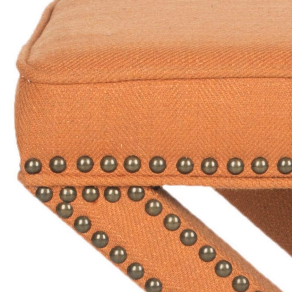 James Ottoman Brass Nail Heads Orange   Contemporary   Footstools And Ottomans   by AED Luxury Home Decor  Houzz