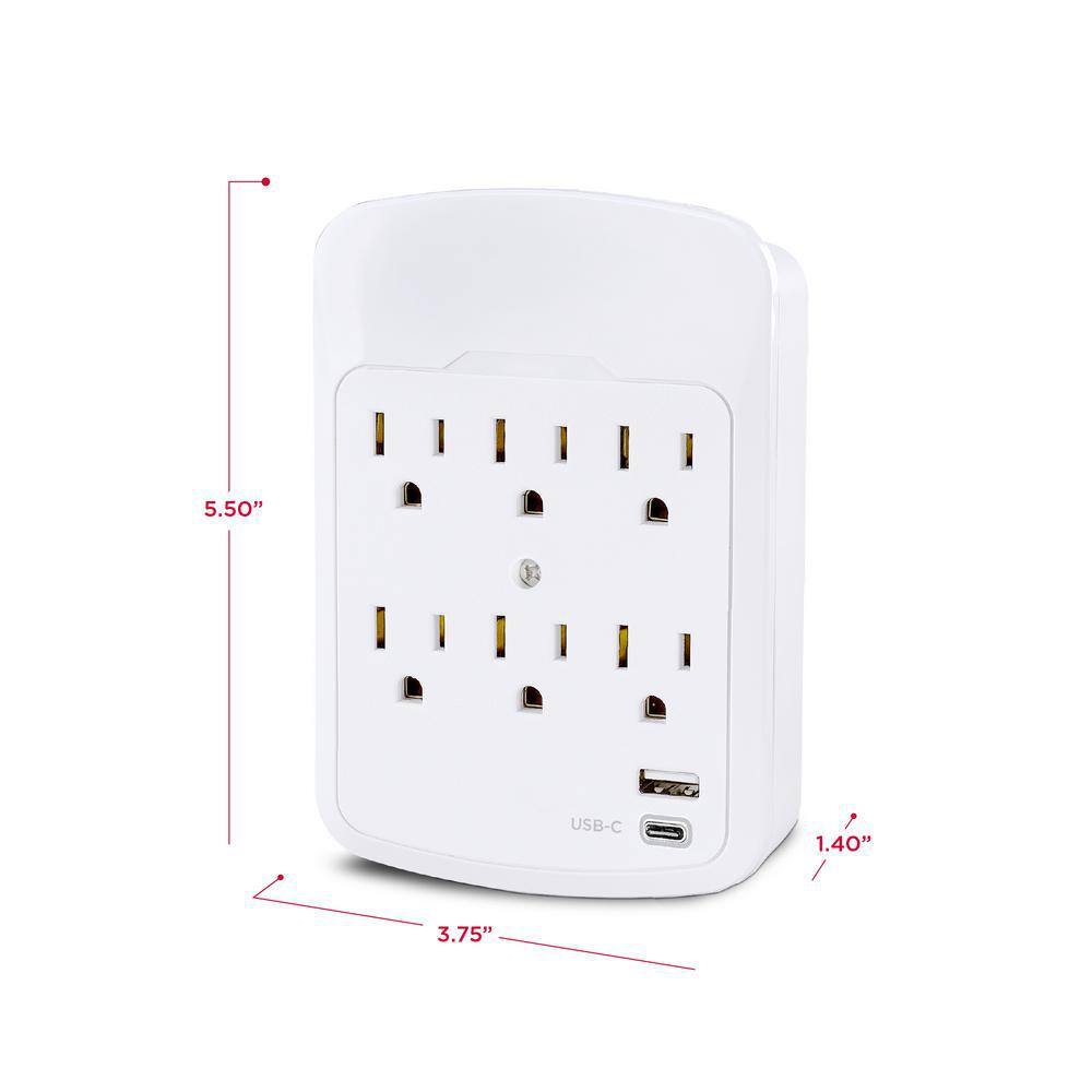 CyberPower 6-Outlet Surge Protector USB-A USB-C Wall Tap P600WUCHD