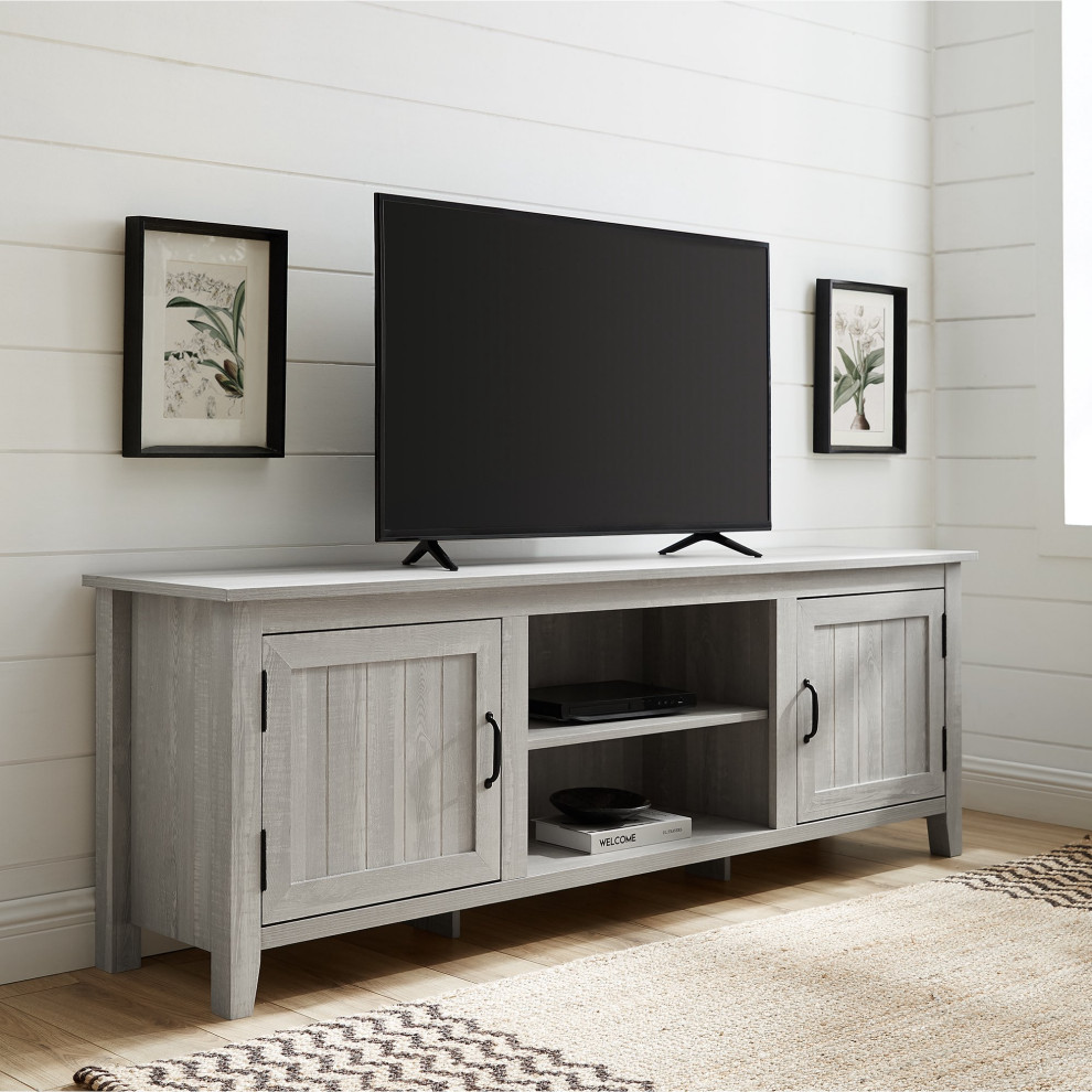 Farmhouse TV Stand  2 Grooved Cabinet Doors and Open Shelf   Farmhouse   Entertainment Centers And Tv Stands   by Decorn  Houzz