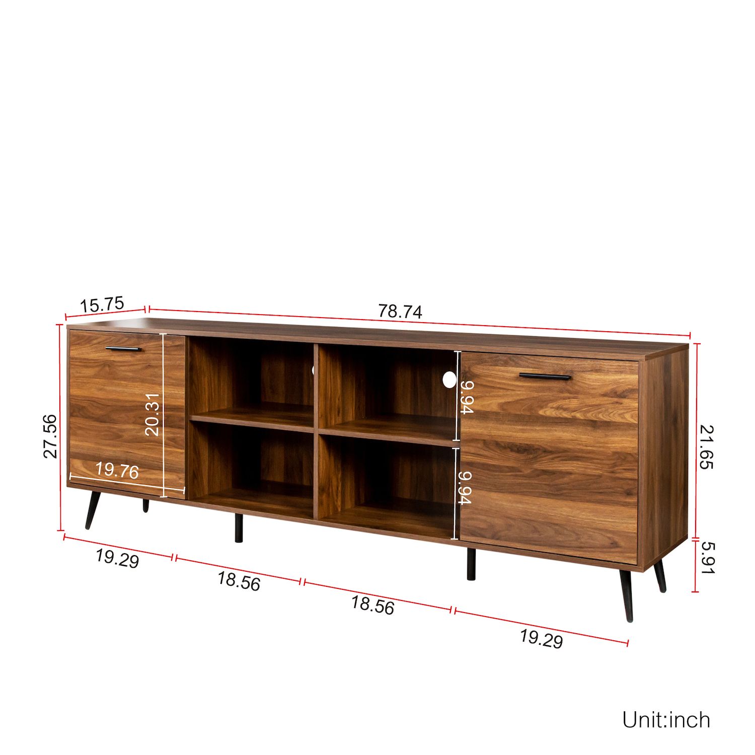 FC Design TV Stand Mid-Century Wood Modern Entertainment Center Adjustable Storage Cabinet TV Console for Living Room