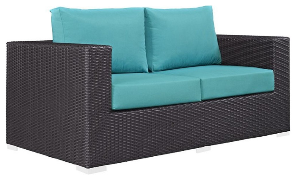 Modway Convene Aluminum and Rattan Patio Loveseat in Espresso/Beige   Tropical   Outdoor Loveseats   by Homesquare  Houzz