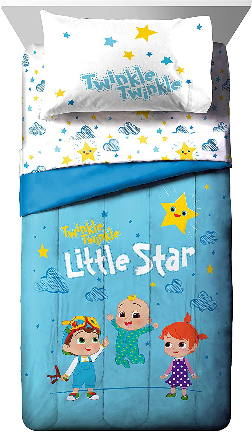 Cocomelon JJ Little Star Blue Full 7 Piece Kids Bed Set