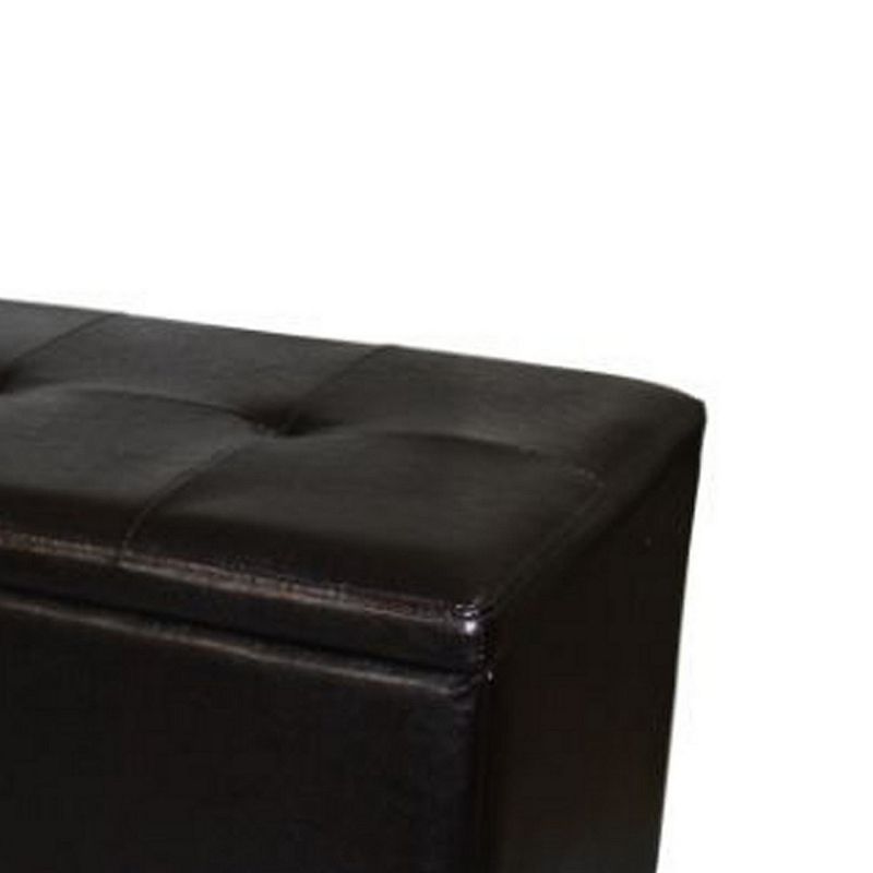 Wooden Shoe Storage Bench with Tufted Leatherette Seating， Dark Brown