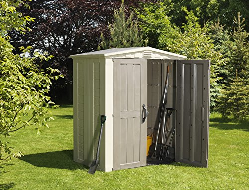 Keter Factor 6x3 Outdoor Storage Shed Kit-Perfect to Store Patio Furniture, Garden Tools Bike Accessories, Beach Chairs and Push Lawn Mower, Taupe & Brown