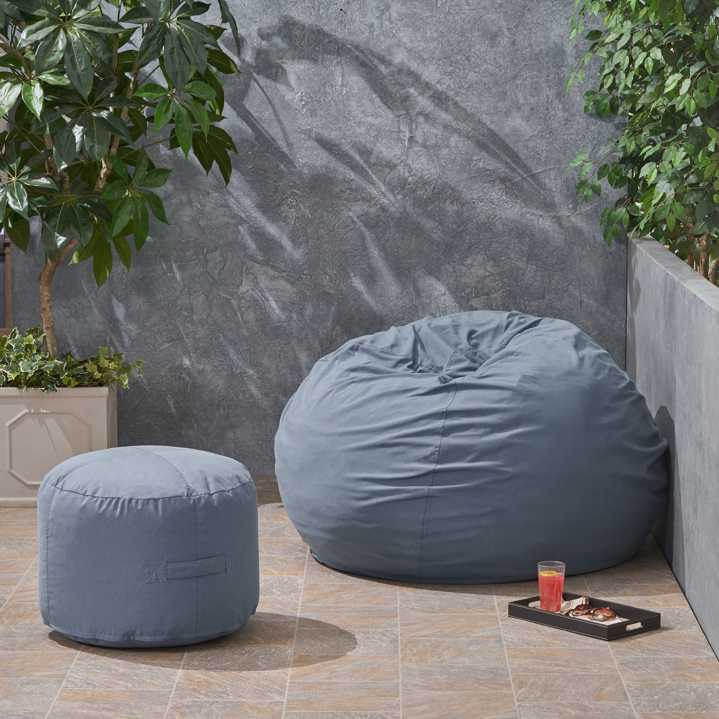 Cavalia Bay Outdoor Water Resistant 4.5 Bean Bag and 2 Ottoman Pouf Set