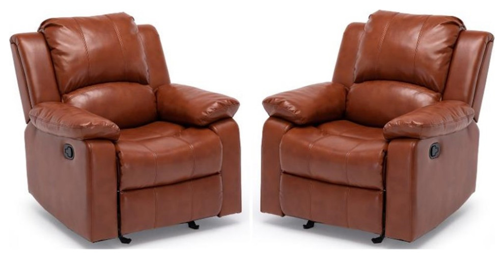 Home Square Faux Leather Glider Rocker Recliner in Caramel   Set of 2   Contemporary   Recliner Chairs   by Homesquare  Houzz