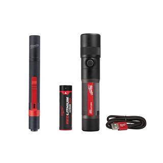 MW 1100 Lumens LED USB Rechargeable Twist Focus Flashlight and 100 Lumens Aluminum Pen Light with Clip (2-Pack) 2161-21-2105