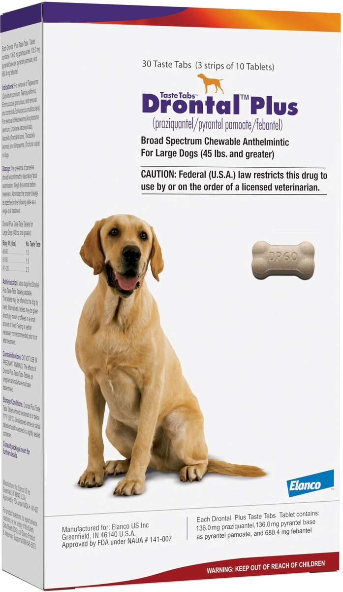 Drontal Plus Chewable Tablet for Large Dogs， over 45 lbs