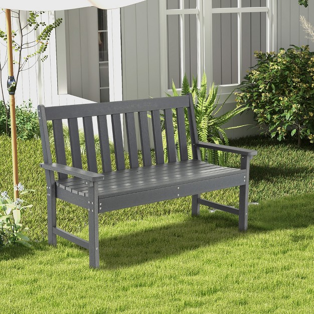 Costway Garden Bench All weather Hdpe 2 person Outdoor Bench For Front Porch Backyard