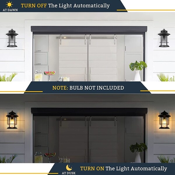 Porch Light with Built-in GFCI Outlet， Dusk to Dawn Outdoor Lighting Photocell Sensor， Aluminum with Seeded Glass， Black Finish Shopping - The Best Deals on Outdoor Wall Lanterns | 40909015