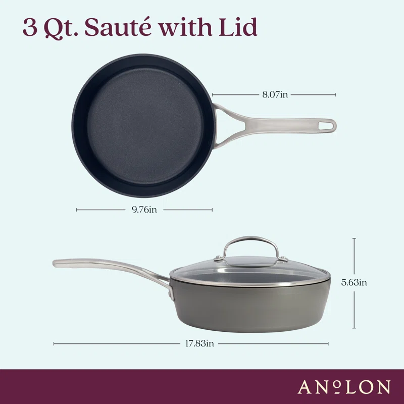 Anolon 81386 Allure Hard Anodized Nonstick Saute Fry Pan with Lid， 3 Quart， Dark Gray