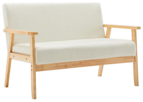 Bahamas Beige Linen Loveseat   Midcentury   Loveseats   by Lilola Home  Houzz