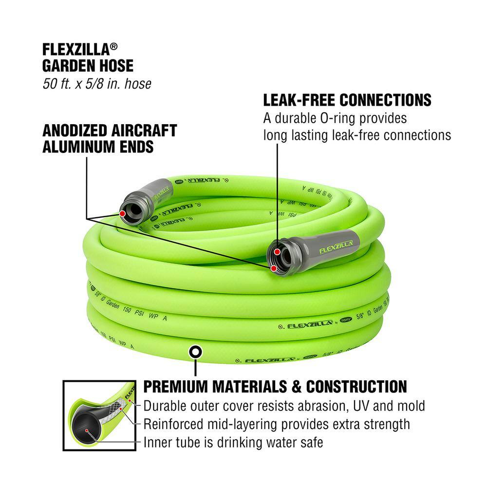 Flexzilla 58 in. x 50 ft. ZillaGreen Garden Hose with 34 in. GHT Fittings HFZG550YW-E