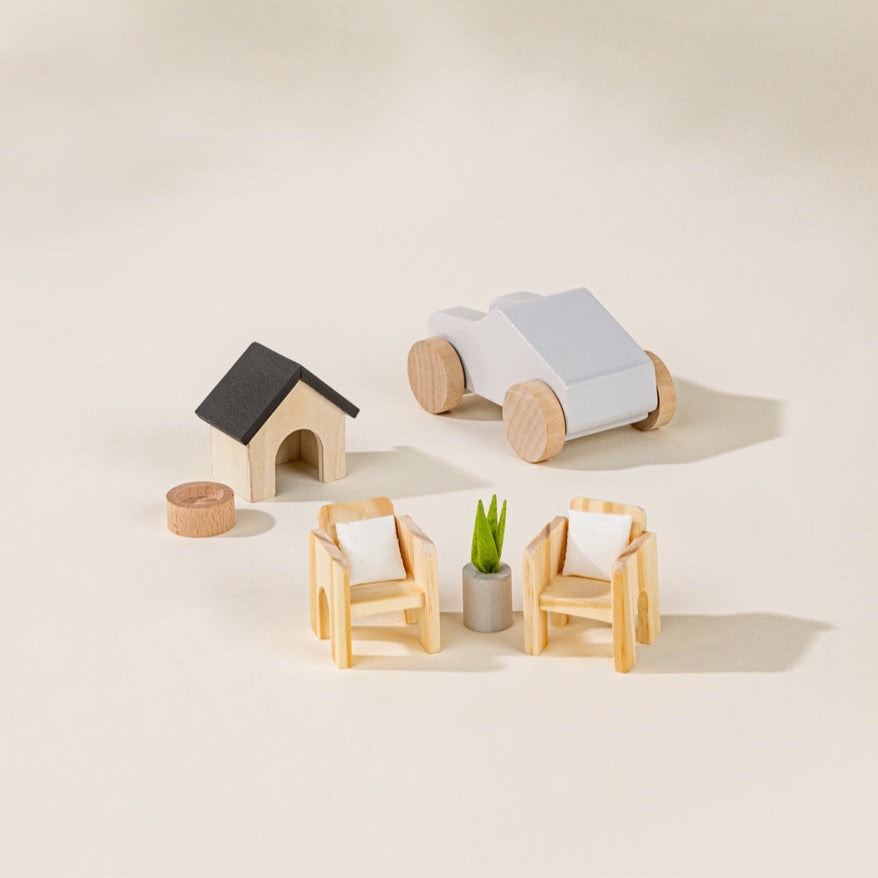 Wooden Doll House Outdoor Furniture and Accessories - 8 Pieces by Coco Village