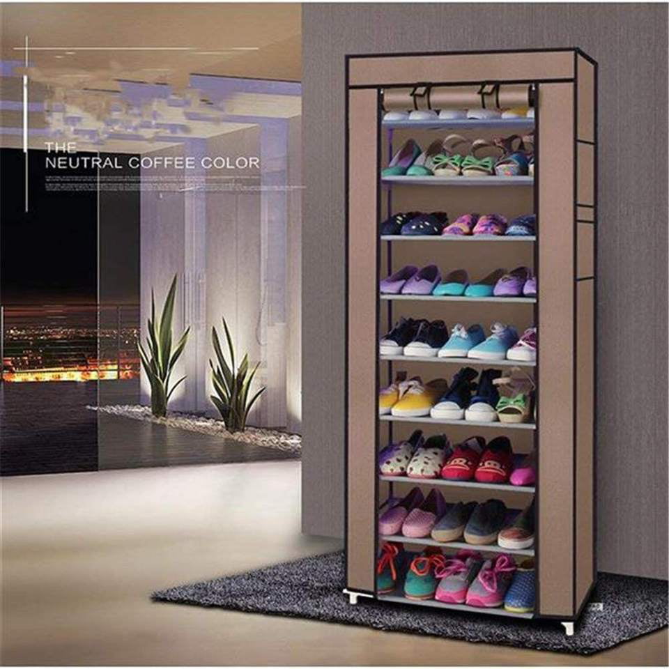 Vebreda 10 Tier Shoe Rack， Shoe Storage Cabinet with Dustproof Cover， Free Standing Shoe Storage Organizer for Closet， Entryway