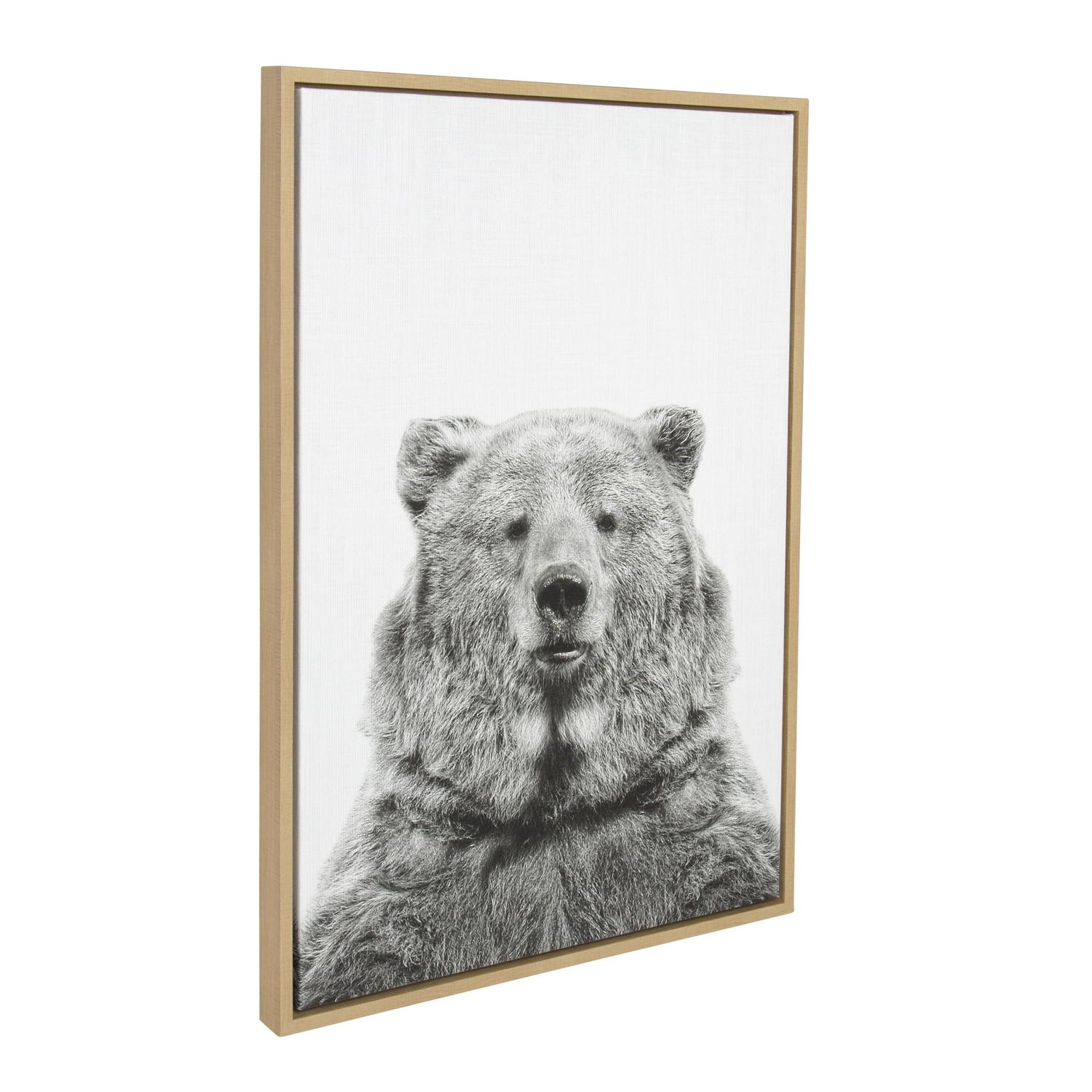 Kate and Laurel Sylvie Bear Animal Print Black and White Portrait Framed Canvas Wall Art by Simon Te Tai， 23and#215;33 Natural